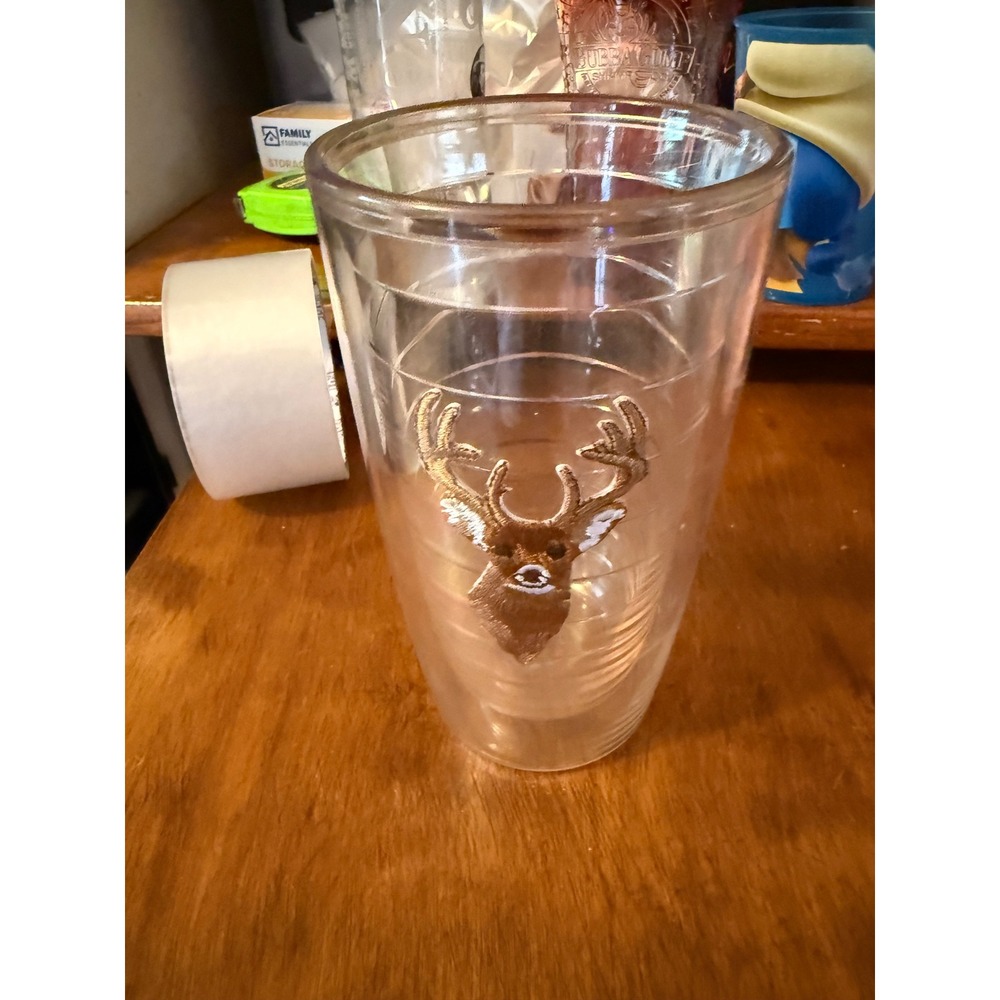 Tervis Insulated Tumbler 16oz Clear Double Wall Cup Embroidered Deer Buck Patch